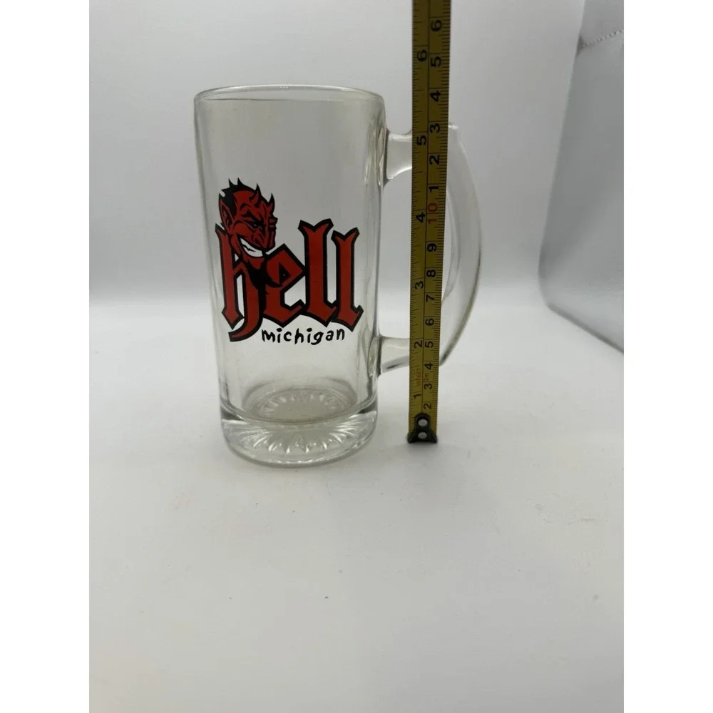 Vintage Hell Michigan Devil Logo Glass Beer Mug Stein Souvenir Barware